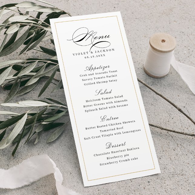 Menu Script classique élégant Mariage simple (Classic Elegance Script Simple Wedding Menu)