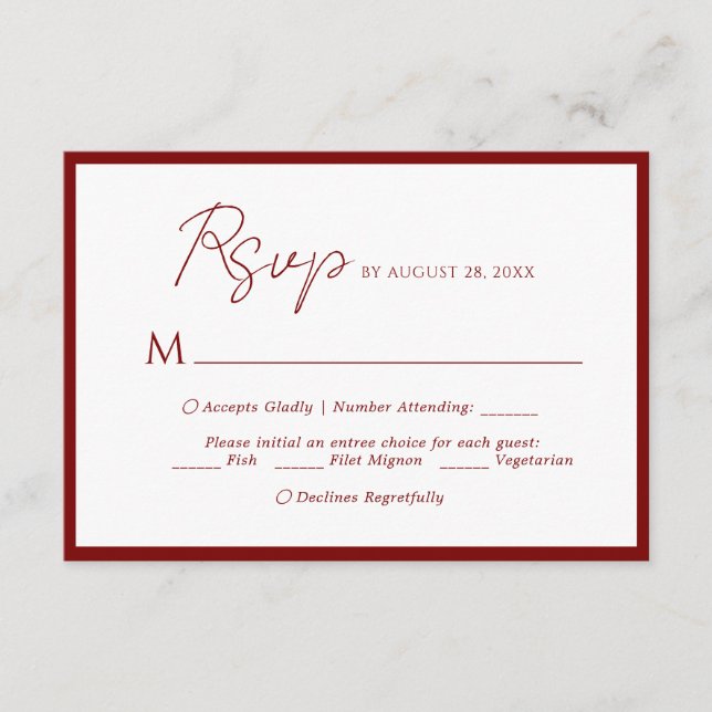 Menu Script Minimal Choix Bordure Rouge Mariage Rs (Devant)