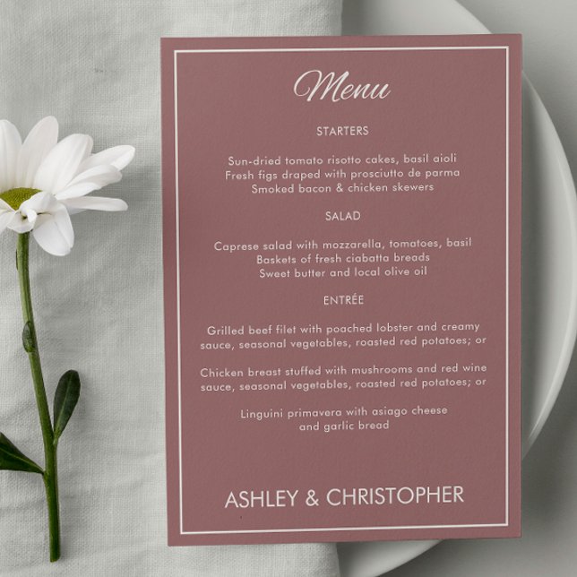 Menu Script minimaliste Dusty Rose mariage réception (Créateur téléchargé)