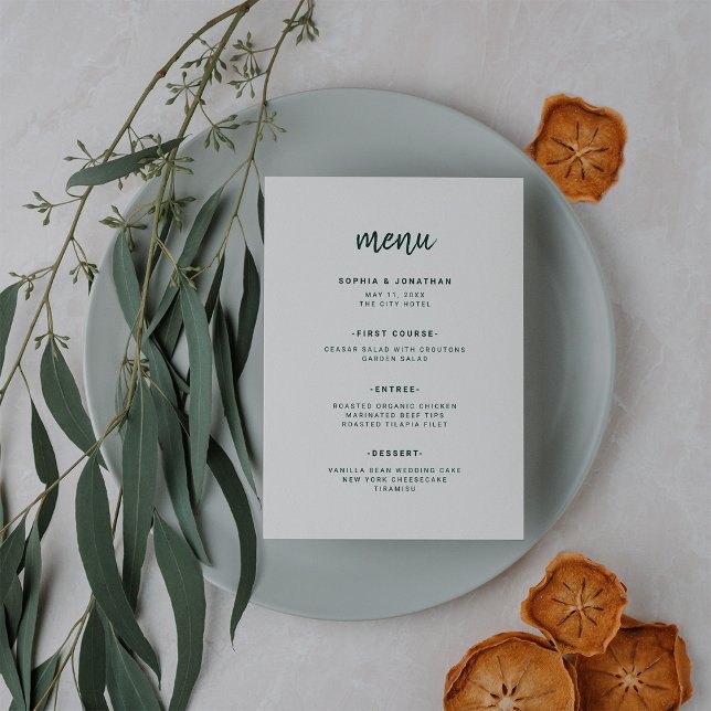 Menu Script minimaliste moderne | Emerald Green Mariage (Créateur téléchargé)