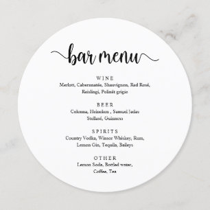 Menu Script Rustique Noir moderne, Bar Mariage