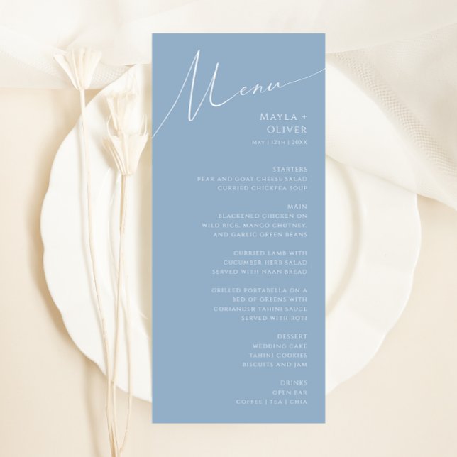 Menu Script Whimsical | Dîner Mariage bleu Dusty (Créateur téléchargé)