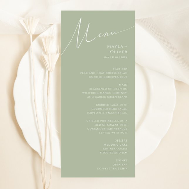 Menu Script Whimsical | Sage Green Dîner Mariage (Créateur téléchargé)