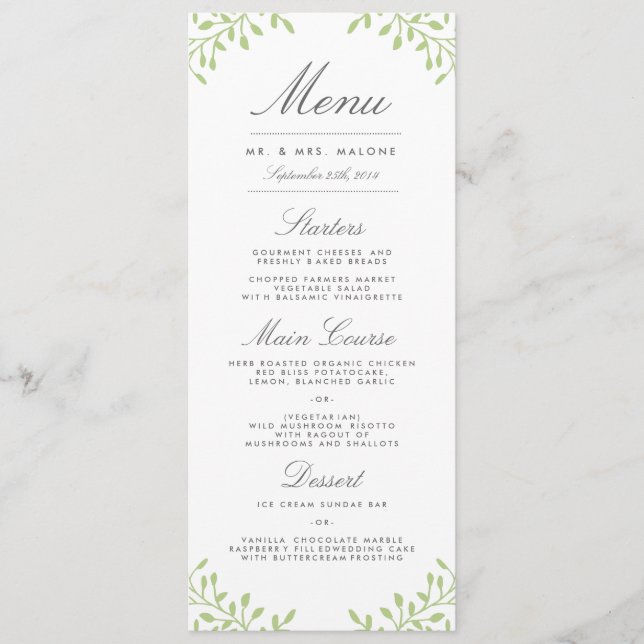 Menu Secret Garden Wedding Dinner Menu - Vert (Devant)