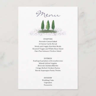 Menu Service de Mariage de Lavande d'arbre forestier