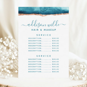 Menü "Service Price" für aquamarine und goldene Wa Menükarte