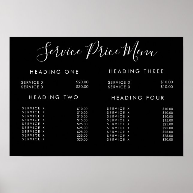 Menü "Service Price" für Druckvorlagen Poster (Vorne)