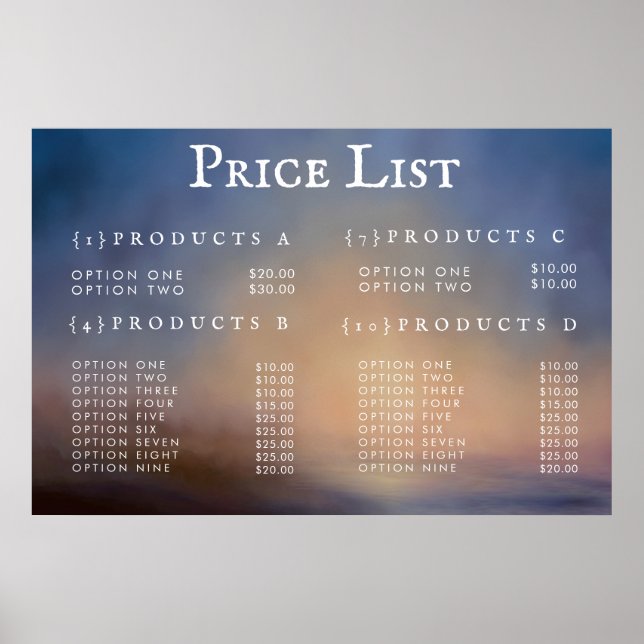 Menü "Service Price List" des benutzerdefinierten  Poster (Vorne)