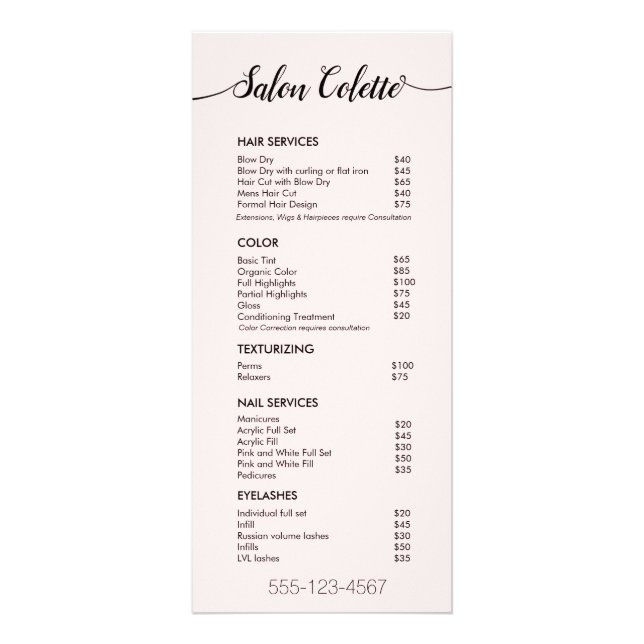 Menu Service Spa du Salon Simple Pink Script (Devant)