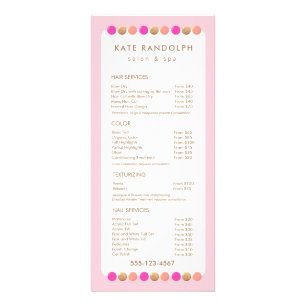 Menu Service Tarifs du Salon Rose Cute