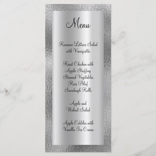 Menu Shiny Faux Silver Texture et Satin Foil (Devant)