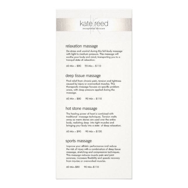 Menü "Silver Strip Monogram Salon Wellness-Center  (Vorne)