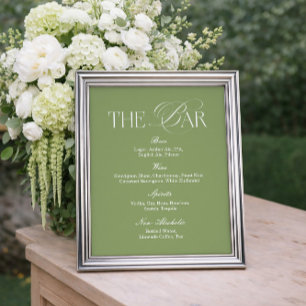 Menu simple affiche de bar de mariage vert sauge
