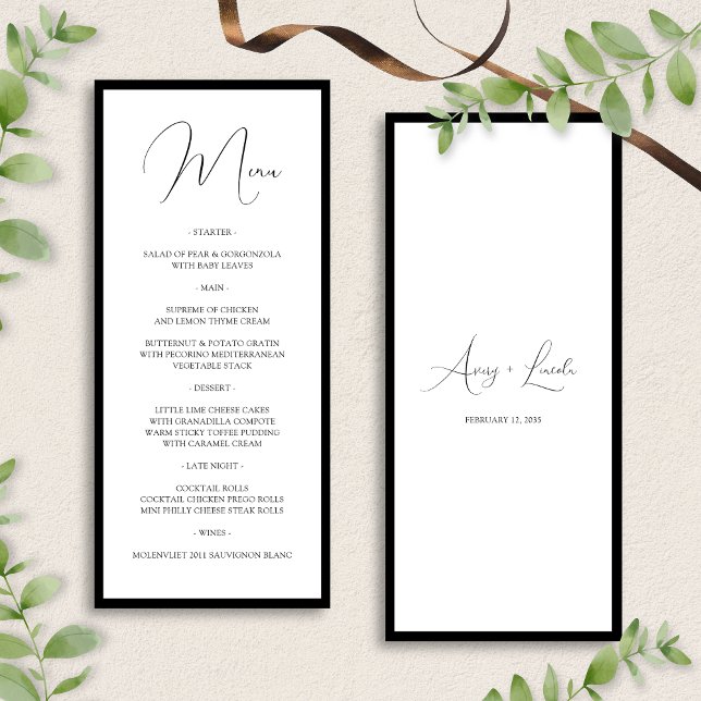 Menu Simple Classy Black & White Border Script Wedding (Créateur téléchargé)