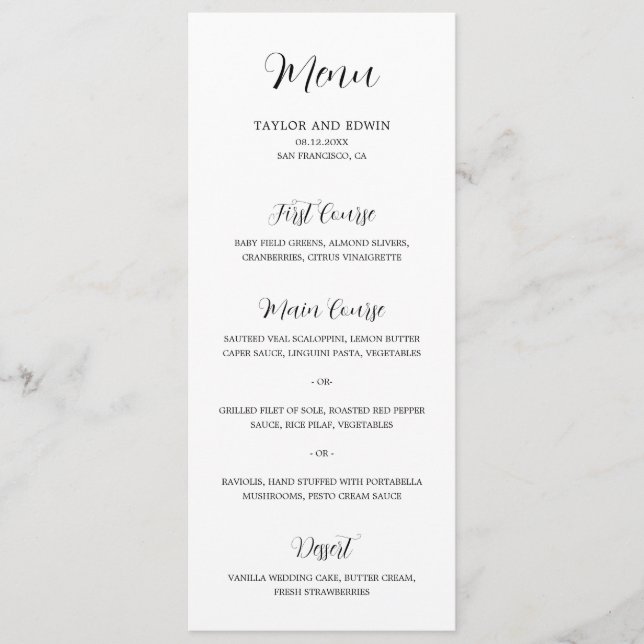 Menu Simple contemporain noir et blanc Mariage moderne (Devant)