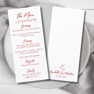 Menu Simple Dessin à la Main Rouge Mariage Fantaisiste