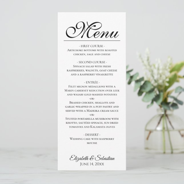 Menu Simple Elegance noir Script sur Mariage blanc (Debout devant)