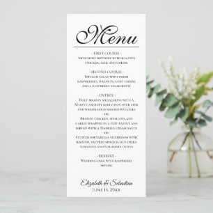Menu Simple Elegance noir Script sur Mariage blanc