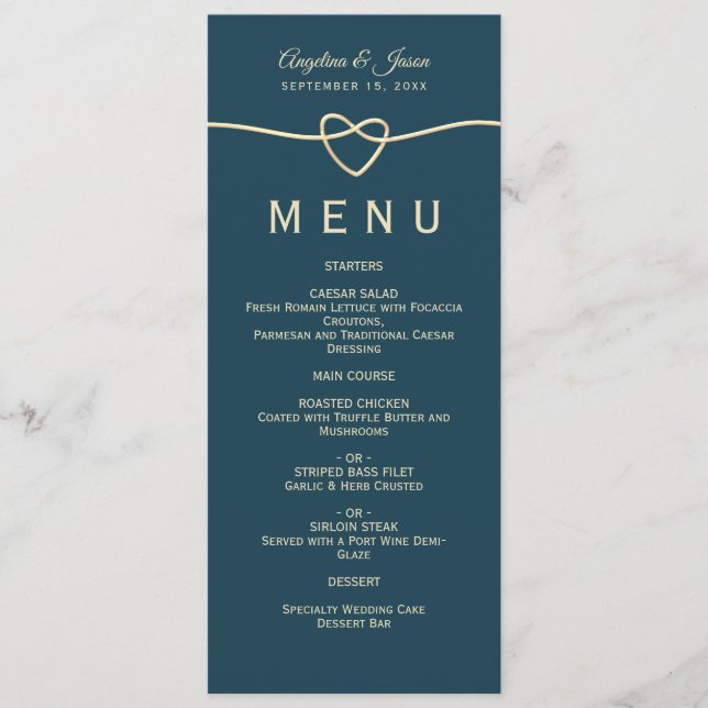 Menu Simple Élégant Mariage Bleu (Devant)