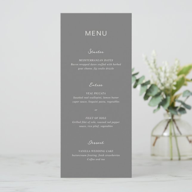 Menu Simple Élégant Mariage Gris (Debout devant)