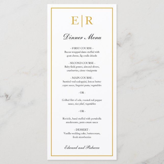 Menu Simple Élégant Monogramme Formel Mariage (Devant)