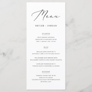 Menu Simple Élégant Script Mariage Mariage Nourriture