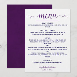 Menu Simple Elegant violet & bleu marine sur Mariage bl