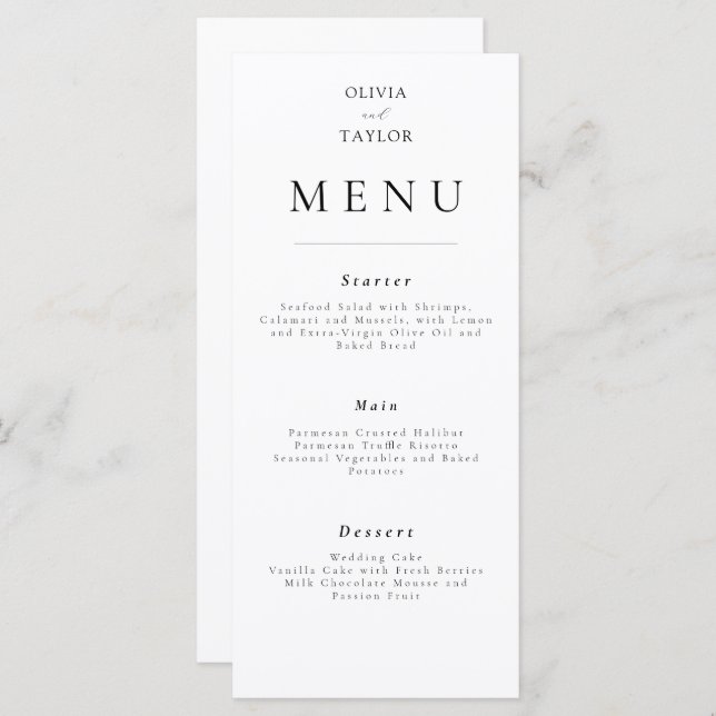 Menu Simple Elegant Wedding/Event (Devant / Derrière)