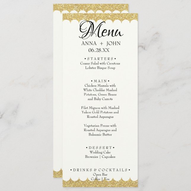 Menu Simple Gold Parties scintillant Ajouter Nom Date M (Devant / Derrière)