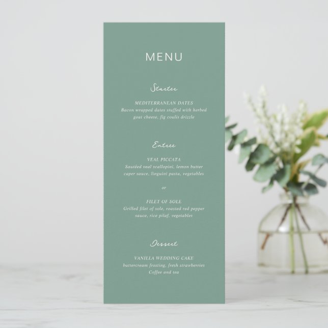 Menu Simple Mariage Élégant Vert Atténué (Debout devant)