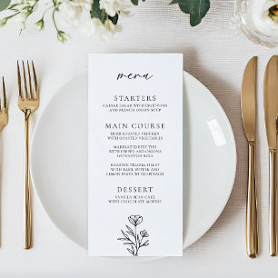 Menu Simple Mariage Floral noir et blanc