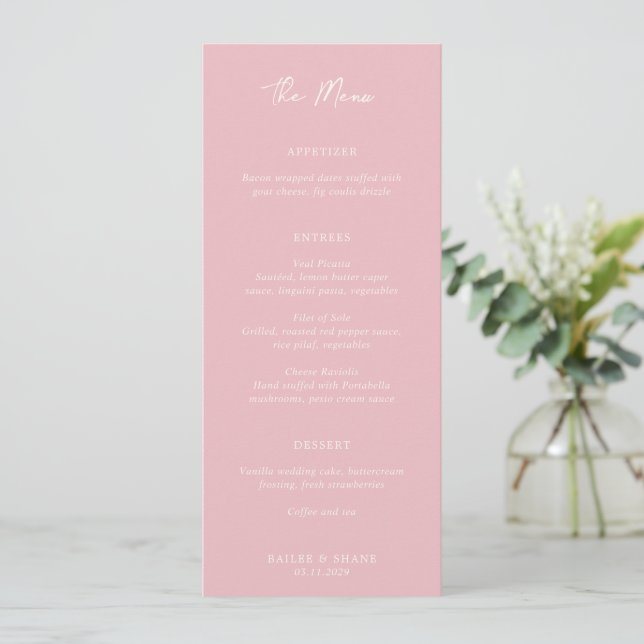 Menu Simple Mariage Moderne Rose (Debout devant)