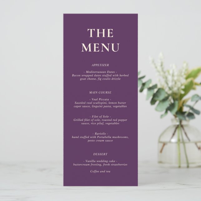Menu Simple Mariage Moderne Violet Gras (Debout devant)