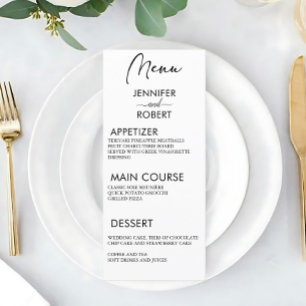 Menu Simple minimaliste calligraphie Rustique Mariage M