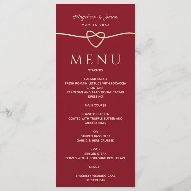 Menu Simple moderne élégant Mariage de coeur rouge et o (Devant)