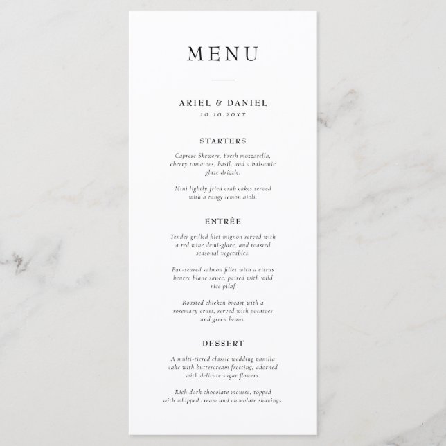Menu Simple moderne Mariage noir et blanc (Devant)