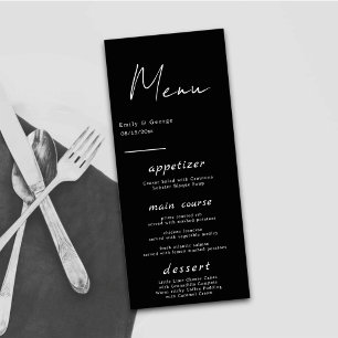 Menu Simple Moderne Noir Et Blanc Élégant Mariage Chic