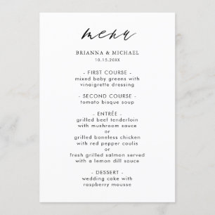 Menu Simple Noir & Blanc Moderne Calligraphie Me Mariag