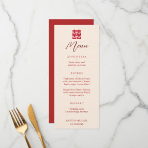 Menu Simple rouge moderne double bonheurmariage chinois
