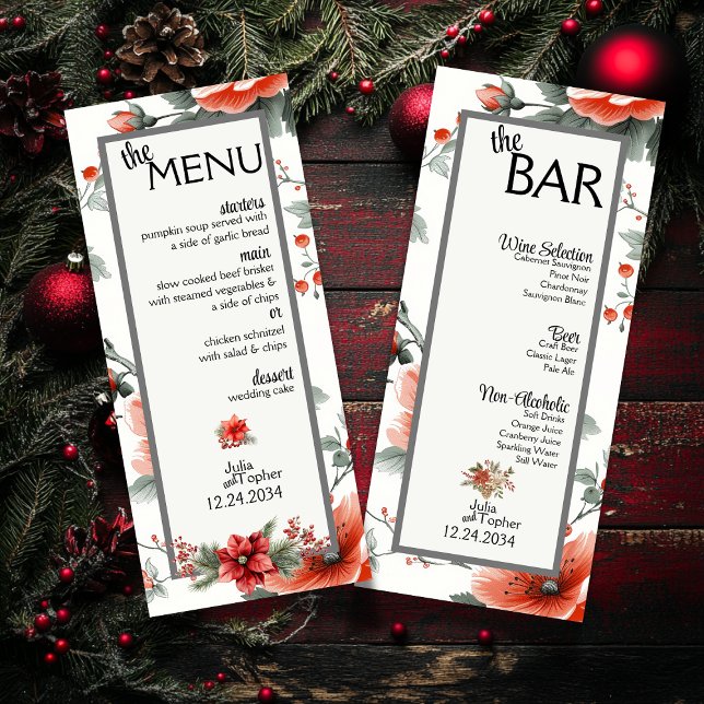 Menu Sip, Savor et Sparkle : Votre Mariage de Noël (Deck the halls and your tables with our fabulous Christmas Wedding Menu & Bar Menu)