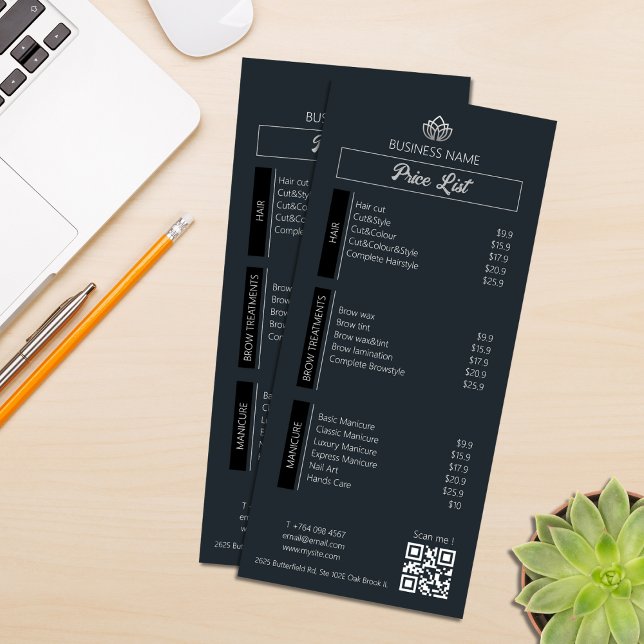 Menü "Small Business Price List" Schwarz-weiß grau (Small Business Price List Menu Black White Gray)