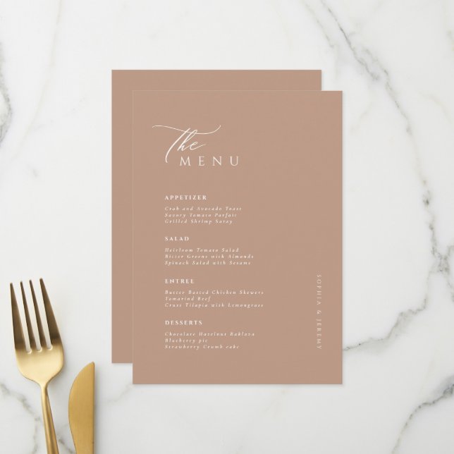 Menu Soft Natural Pastel Mocco Mariage (Devant/Arrière en situation)