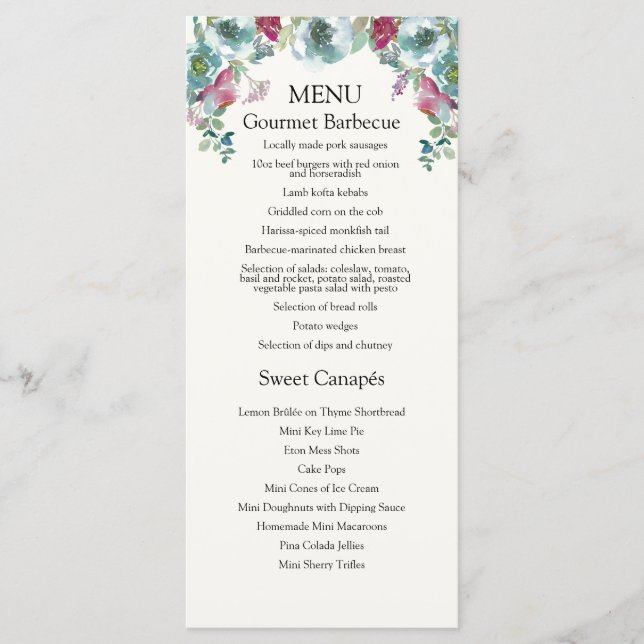 Menu Soirée à fleurs à la menthe et à la mauve/Mariage  (Devant)