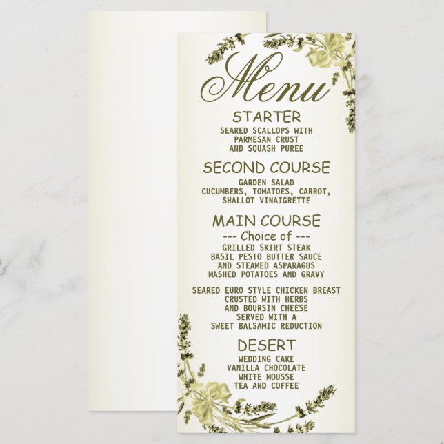 Menu Soirée de mariage Golden Green Jaune Dîner moderne (Devant / Derrière)
