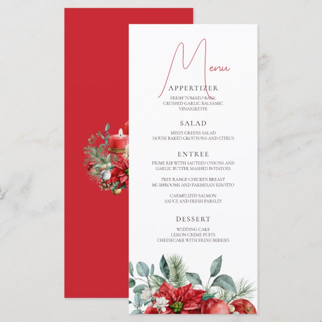 Menu Soirée de Noël de l'aquarelle de Poinsettia (Devant / Derrière)