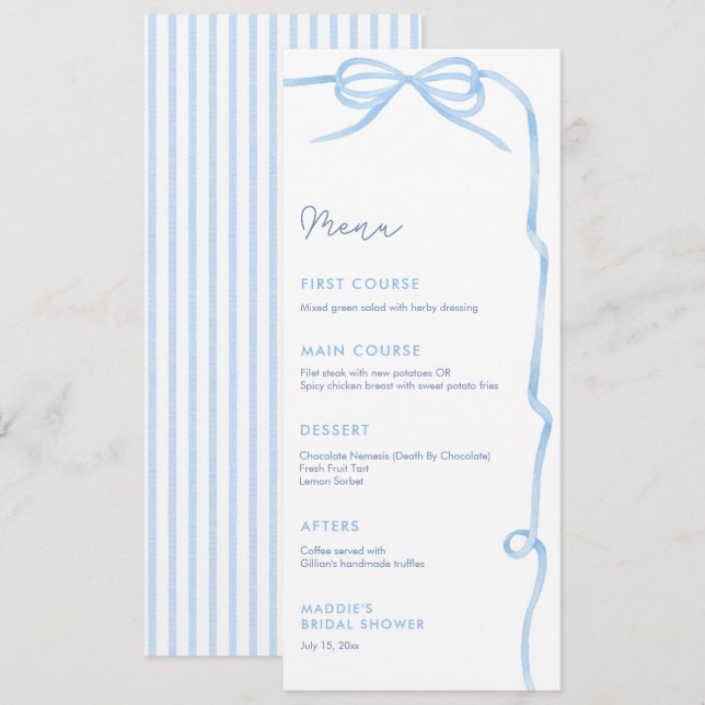 Menu Soirée élégante de Fête des mariées Bleue Bleu Ble (Devant / Derrière)