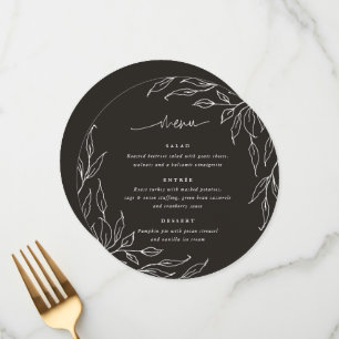 Menu Soirée Motif Feuille Noire Thanksgiving Diner Roun