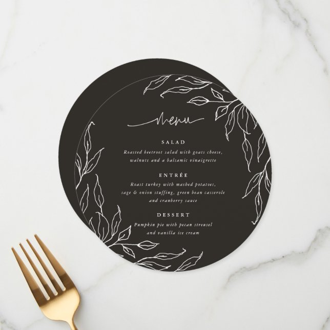 Menu Soirée Motif Feuille Noire Thanksgiving Diner Roun (Devant/Arrière en situation)