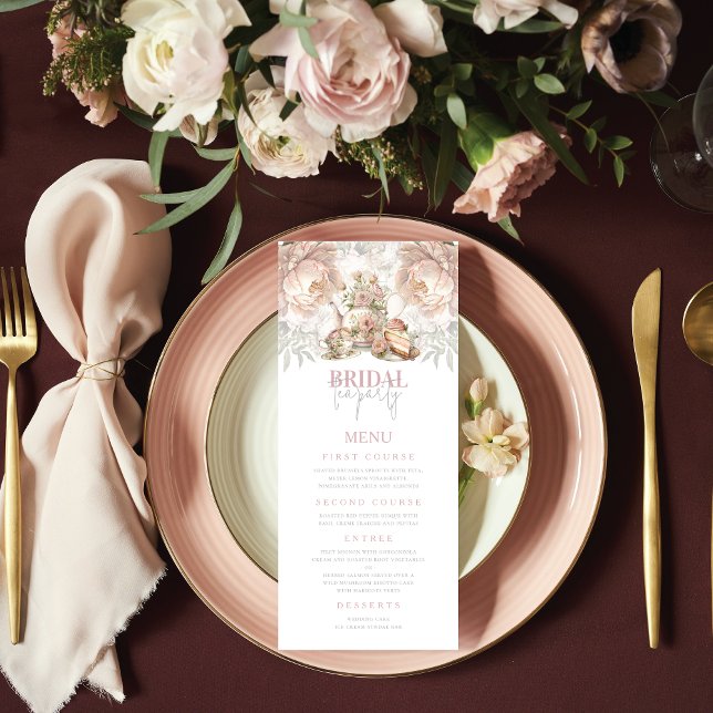 Menu Soirée Thé Mariale Élégante Pastel (Créateur téléchargé)