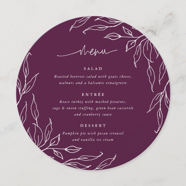 Menu Souper d'Action de grâces Motif d'hiver Leaf (Devant)